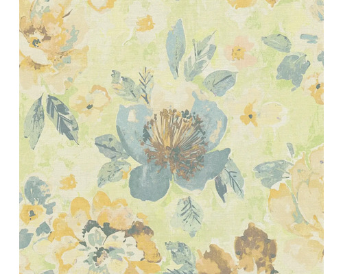 Papier peint intissé 39607-3 Aquarell Dreams feuilles naturel jaune bleu