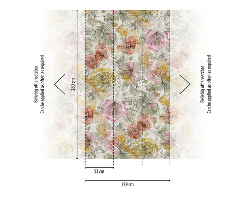 Papier peint à motif floral avec indication des dimensions