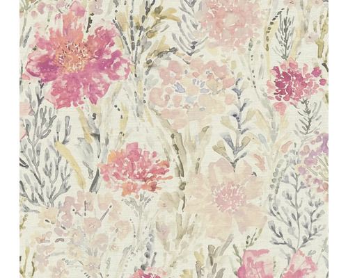 Papier peint intissé 39695-2 Aquarell Dreams feuilles naturel blanc rose