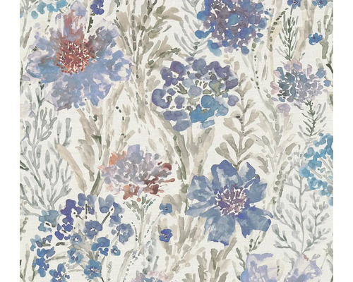 Papier peint intissé 39695-3 Aquarell Dreams feuilles naturel bleu blanc
