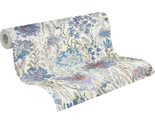 Tapetenrolle mit blauem Blumenmuster