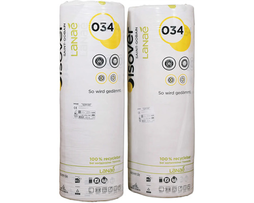 Zwei Rollen Isover Dämmwolle zur Wärme- und Schalldämmung.