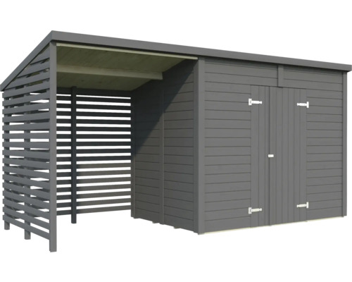 Gartenhaus Palmako Leif 4,5+2,9 m² inkl. Fußboden 467 x 187 cm dunkelgrau Holzgartenhaus mit Geräteschuppen und Holzlager