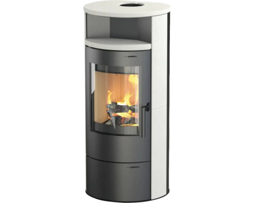 Kaminofen Thermia Cumulus Omega V3L Kalkstein weiß 7 kW mit Wärmefach Kaminofen mit Holzfeuer