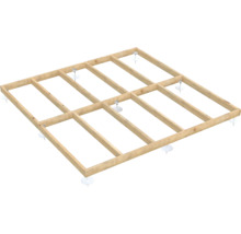 Construction de cadre en bois pour fondation de maison de jardin avec fondations vissées