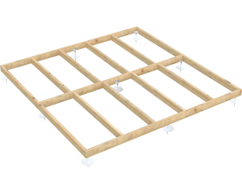 Construction de cadre en bois pour fondation de maison de jardin avec fondations vissées