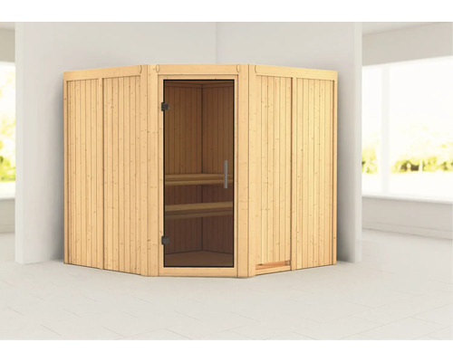 Sauna modulaire Karibu Jarina sans poêle avec couronne et porte entièrement vitrée coloris graphite Sauna modulaire Karibu Jarina sans poêle avec couronne et porte entièrement vitrée coloris graphite