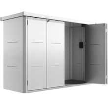 Metall Gerätehaus mit Doppeltür, teilweise geöffnet