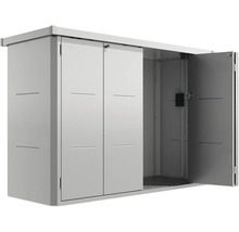 Gartenschrank aus Metall mit offenen Türen