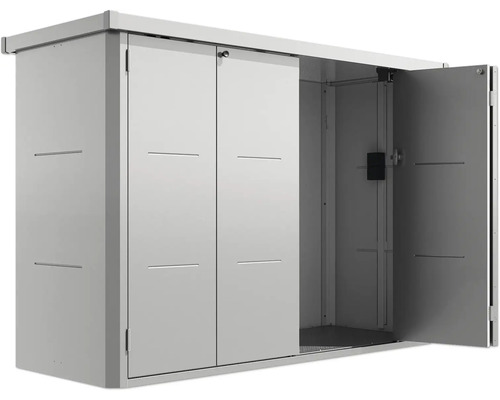 Gartenschrank aus Metall mit offenen Türen
