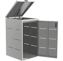 Mülltonnenbox mit geöffnetem Deckel und Tür zur Aufbewahrung von Mülltonnen