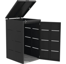 Geöffnete schwarze Gerätebox zur Aufbewahrung im Aussenbereich