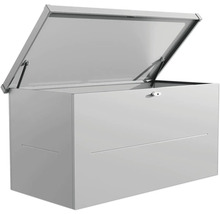 Boîte de rangement en métal ouverte pour l''extérieur.