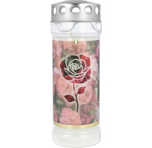 Grabkerze mit Rosenmotiv und Metalldeckel