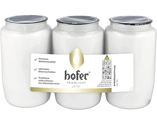 Bougie funéraire lampe à huile Hofer set de 3 9,5 cm blanc Trois lampes funéraires de la marque Hofer Friedlicht
