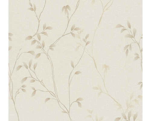 Papier peint intissé 39767-1 Pure Elegance vrille de feuilles marron crème Papier peint avec motif de vrilles de feuilles