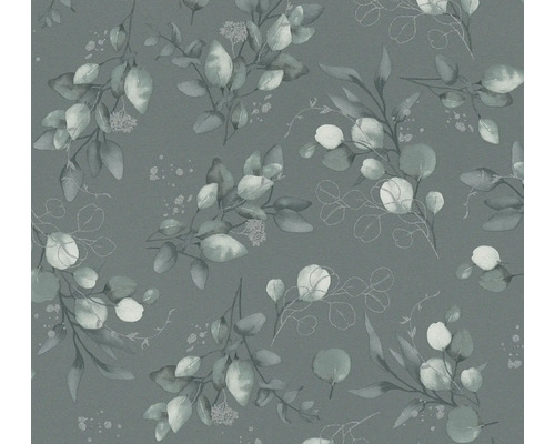 Papier peint intissé 39768-3 Pure Elegance feuilles d'eucalyptus vert foncé Papier peint à motif d''eucalyptus