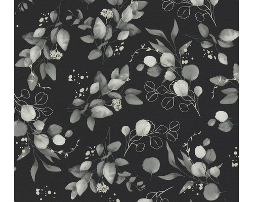 Vliestapete 39768-5 Pure Elegance Eukalyptus-Blätter schwarz Eukalyptus Blätter Muster auf dunklem Hintergrund