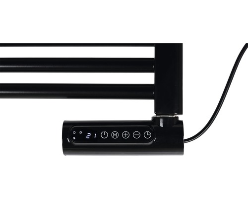 Vue détaillée d''un sèche-serviettes noir avec panneau de commande numérique