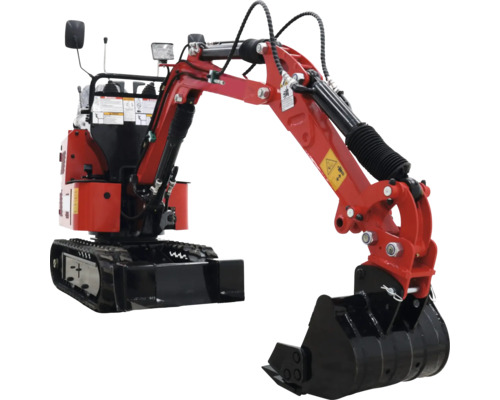 Roter Minibagger mit schwarzer Schaufel