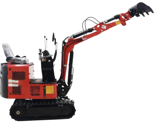 Roter Minibagger mit Raupenfahrwerk und Schaufel