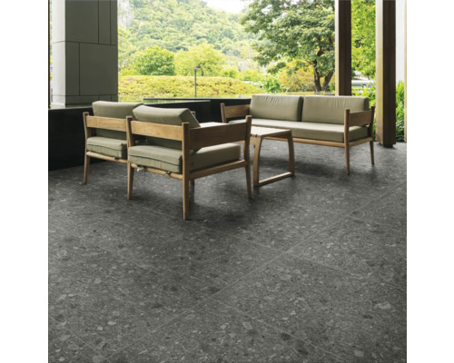 Feinsteinzeug Terrassenplatte Pebbles Dark Grey 120 cm x 60 cm x 2 cm