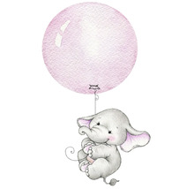 Illustration eines Elefanten, der an einem Ballon hängt