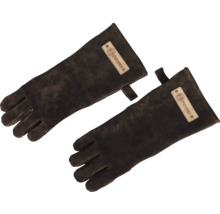 Zwei braune Grillhandschuhe aus Leder mit Petromax Logo