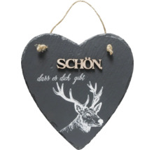 Panneau décoratif en forme de cœur en ardoise avec motif de cerf et inscription