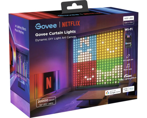 Govee Curtain Lights mit Netflix Aufdruck, dynamische DIY Lichtkunst Leinwand, 400 LEDs, 1,5 x 1,5 Meter