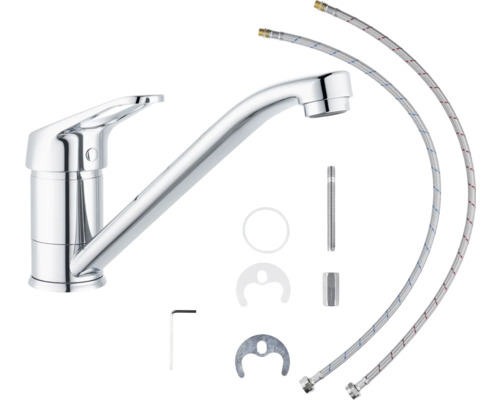 Robinet de cuisine avec tuyaux de raccordement et accessoires de montage