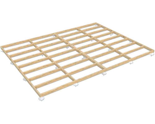 Holzrahmenkonstruktion für einen Boden mit Schrauben und Füßen