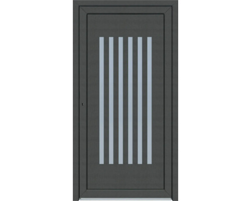 Graue Haustür mit fünf Glasstreifen