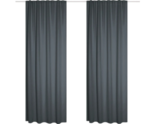 Rideau obscurcissant avec galon fronceur Black anthracite 135x245 cm lot de 2 Deux rideaux gris avec système d''accrochage à plis