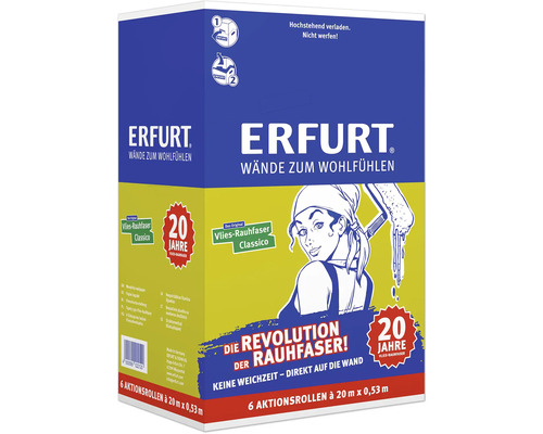 Unité d'emballage Erfurt Vlies-Rauhfaser Classico avec six rouleaux promotionnels de 20 mètres sur 0,53 mètre