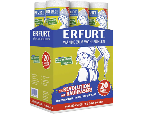 Papier ingrain Erfurt Rauhfaser Classico, 6 rouleaux d'action