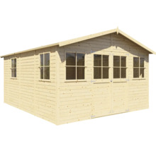 Abri de jardin en bois avec fenêtres et double porte