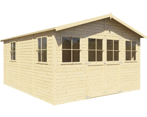 Abri de jardin en bois avec fenêtres et double porte