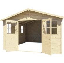 Abri de jardin en bois ouvert avec fenêtres