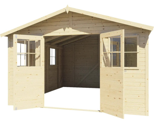 Abri de jardin en bois ouvert avec fenêtres