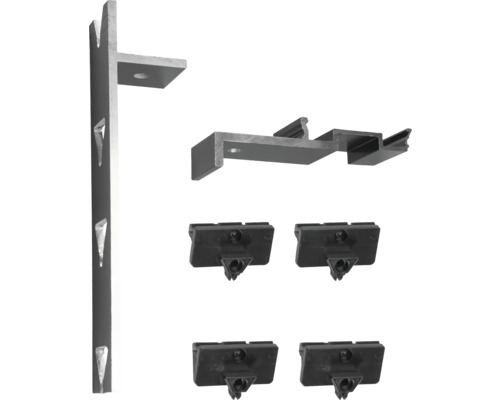 Zaunpfosten mit Halterungen und Kunststoffclips für Zaunelemente