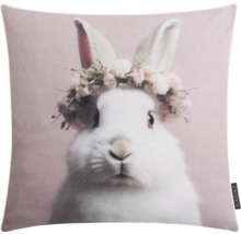Dekokissen mit Hasenmotiv und Blumenkranz