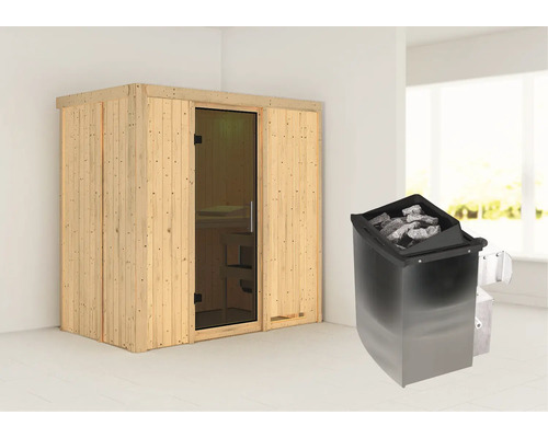 Sauna aus Holz mit Saunaofen