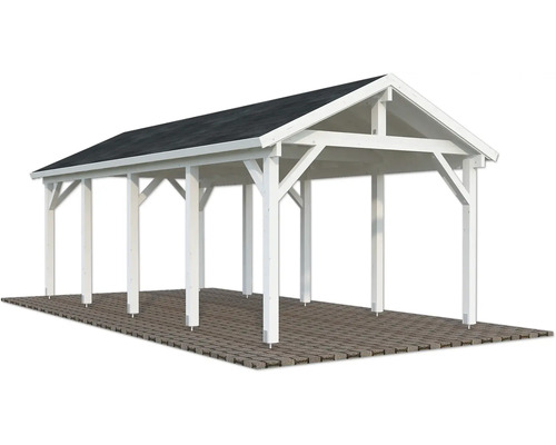 Carport simple Palmako Robert 23,1 m² 315 x 732 cm apprêt par immersion blanc Abri voiture indépendant en bois avec toit