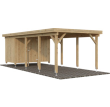 Carport en bois avec local de rangement pour les outils de jardin et pour protéger une voiture