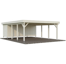 Carport aus Holz mit Flachdach und Seitenwänden