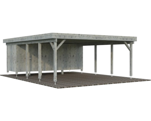 Holzcarport mit Flachdach und Seitenwänden