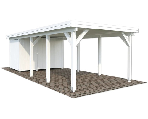 Carport simple Palmako Karl 23,1 m² avec abri à outils 315 x 732 cm blanc Abri couvert avec remise pour l''extérieur