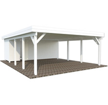 Weißer Carport mit Gerätehaus aus Holz