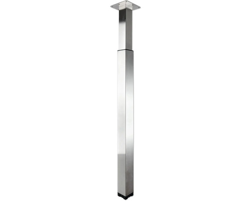 Pied de table carré 60x60 mm réglable en hauteur 700-1100 mm aspect acier inox Pied de table réglable en métal